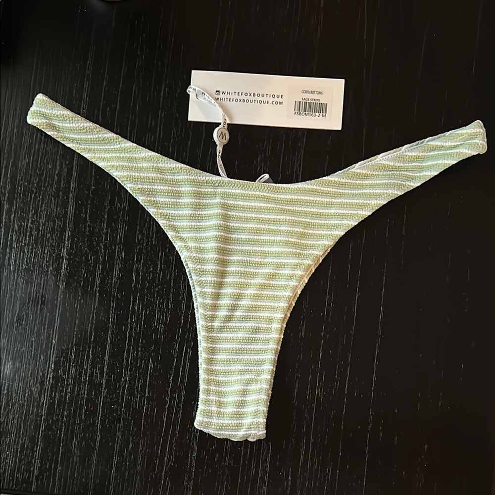 White Fox Boutique Green Striped Corfu Bikini  Bottom